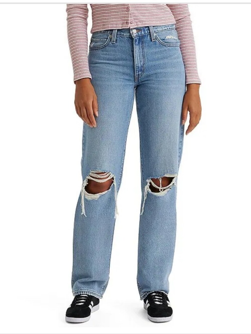 LEVIS 94' 90s Baggy Distressed Mid Rise Wide Leg Women's Jeans Y2K Light Blue